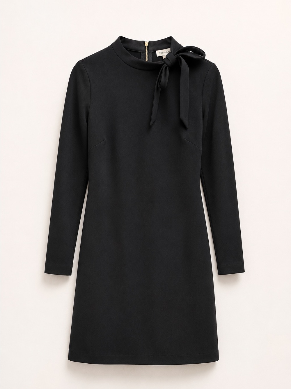 Calvin Klein Black Long-Sleeve Dress with Neck Bow